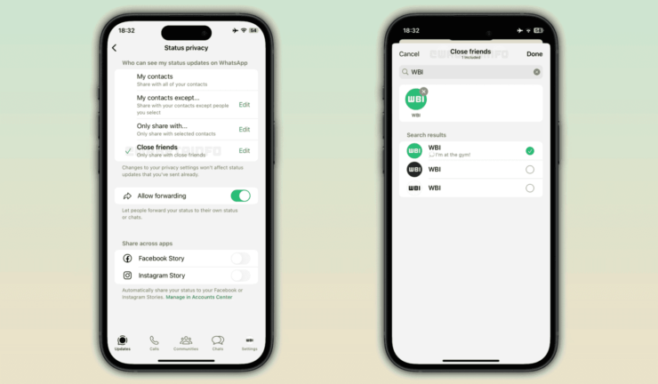 Теперь можно будет гибко настроить, кто будет видеть статус. Изображение: wabetainfo.com. Фото.