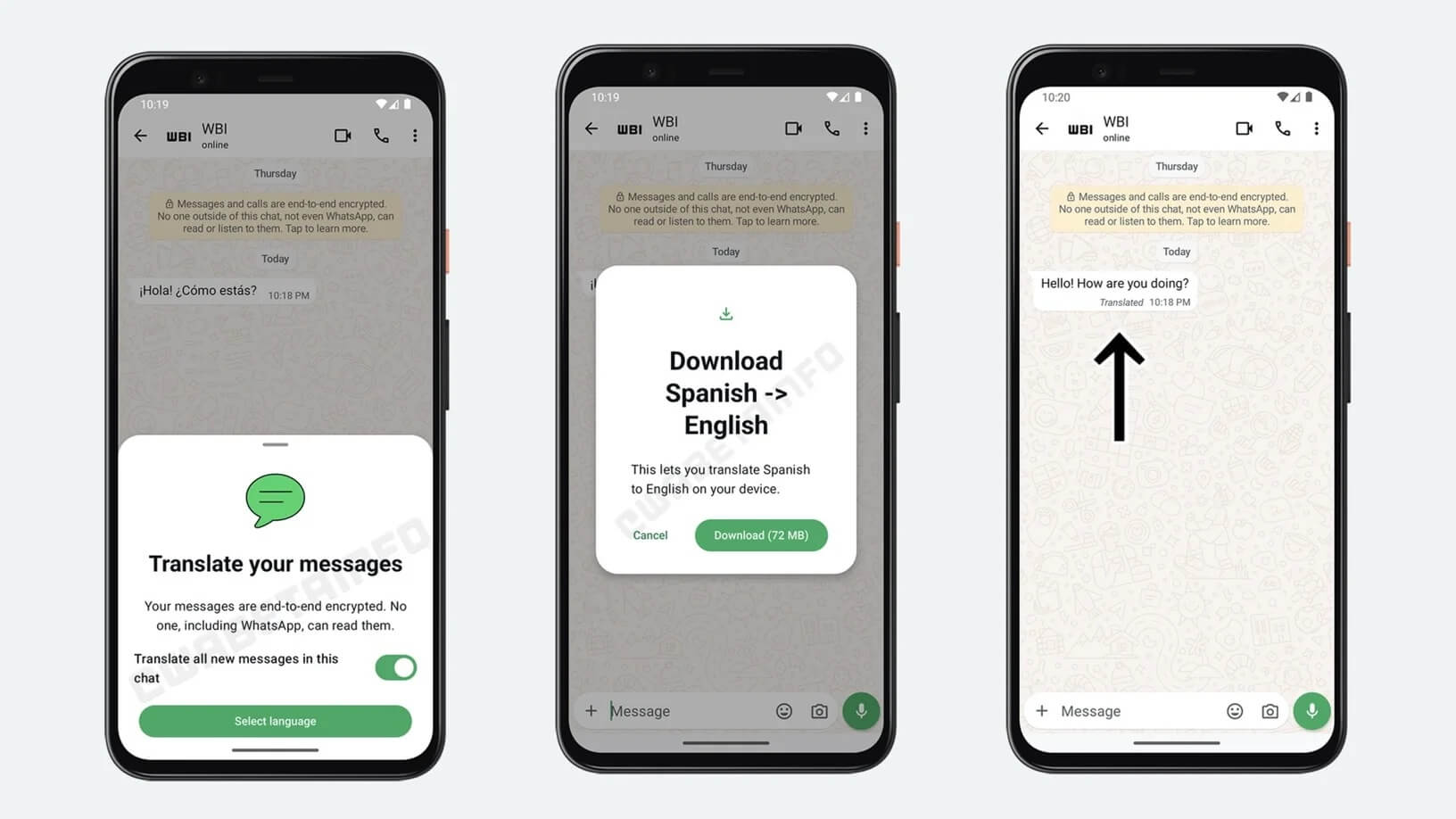 Как пользоваться переводчиком в WhatsApp. Фича раскатывается постепенно, проверяйте обновления. Изображение: wabetainfo.com. Фото.