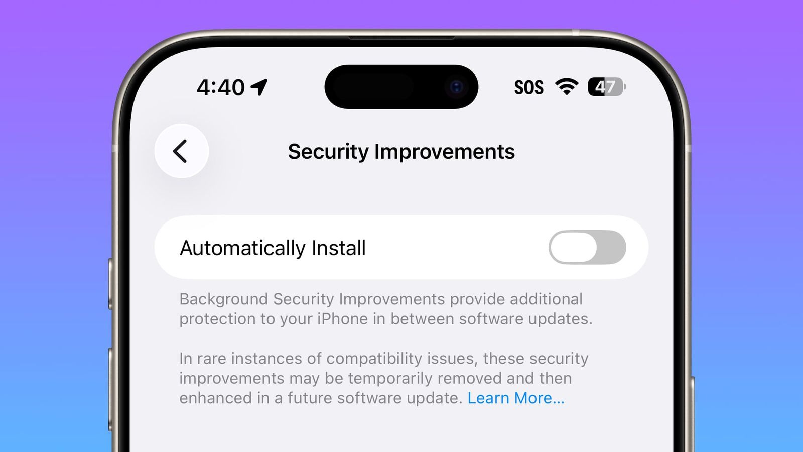 Что нового появилось во второй бета-версии iOS 26.1 и iPadOS 26.1. Автоматические обновления безопасности переименовали. Изображение: macrumors.com. Что нового появилось во второй бета-версии iOS 26.1 и iPadOS 26.1. Автоматические обновления безопасности переименовали. Изображение: macrumors.com. Фото.