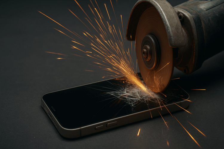 Чтобы будет, если пилить iPhone 17 болгаркой с дисками из бумаги, дерева и алмазов? Фото.