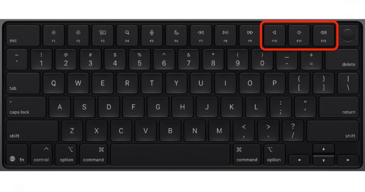 Как снизить громкость macOS. Вот те самые клавиши, которые регулируют звук. Изображение: Apple. Фото.