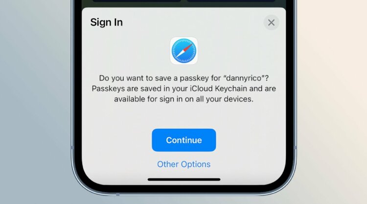 Что такое Passkey. Если при авторизации выскакивает такое окно, значит сайт предлагает создать пасскей. Изображение: appleinsider.com. Что такое Passkey. Если при авторизации выскакивает такое окно, значит сайт предлагает создать пасскей. Изображение: appleinsider.com. Фото.
