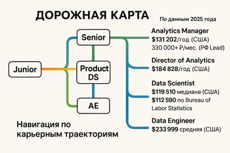 Карьерный путь и перспективы роста зарплаты аналитика. Куда расти аналитику данных. Фото.