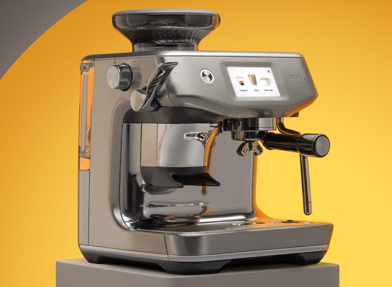 BORK C810 — рожковая кофемашина со встроенной кофемолкой. Кофемашина BORK — это сочетание надежности и умных функций. Фото.