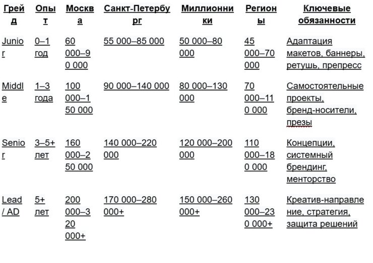 Зарплата графического дизайнера — медиана 140 000 рублей. Как опыт работы (грейд) влияет на зарплату дизайнера. Фото.