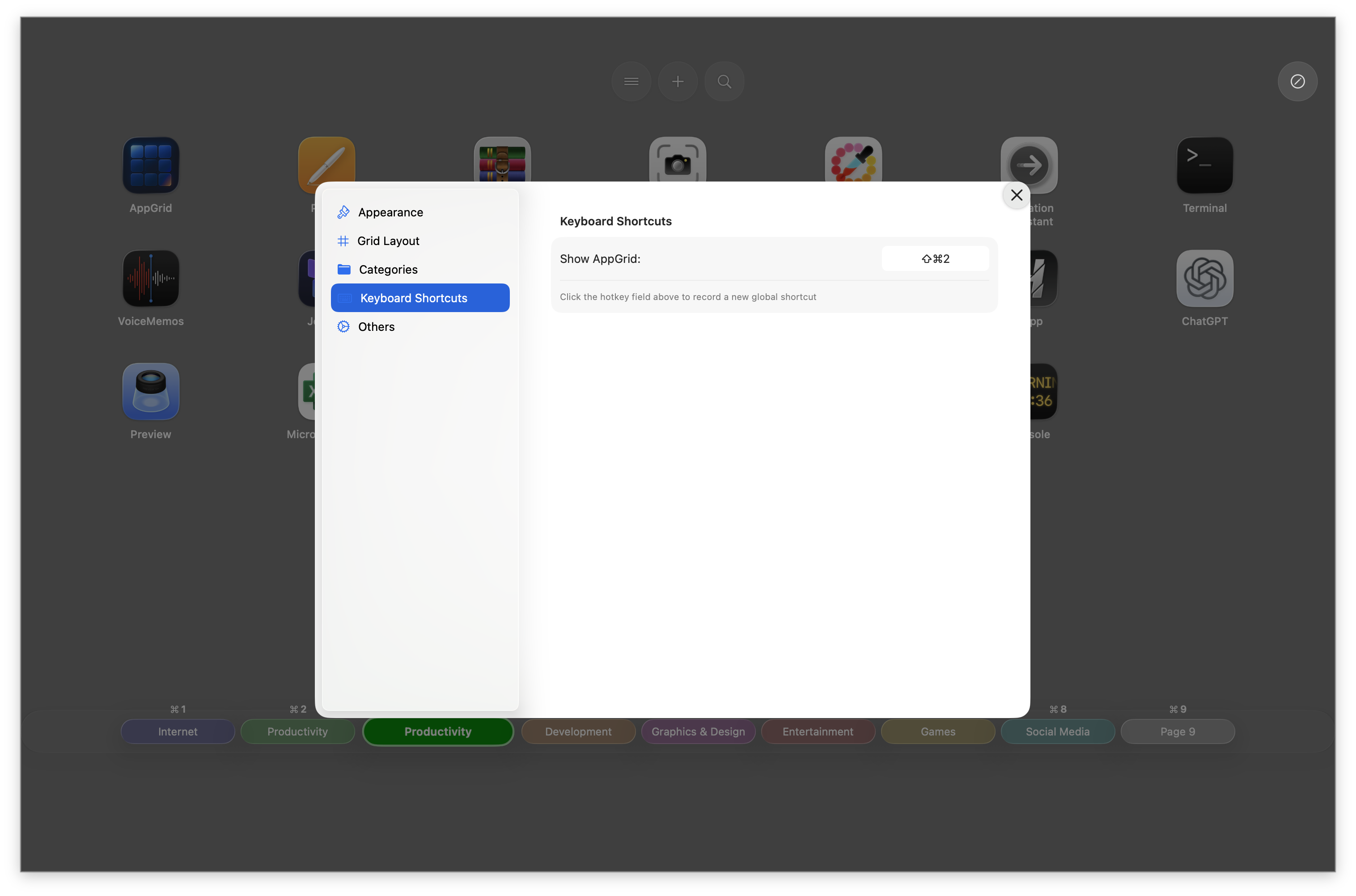 Apple отключила Launchpad с приложениями в macOS Tahoe 26, но я придумал, чем его заменить. Задайте любое удобное сочетание клавиш для запуска. Фото.
