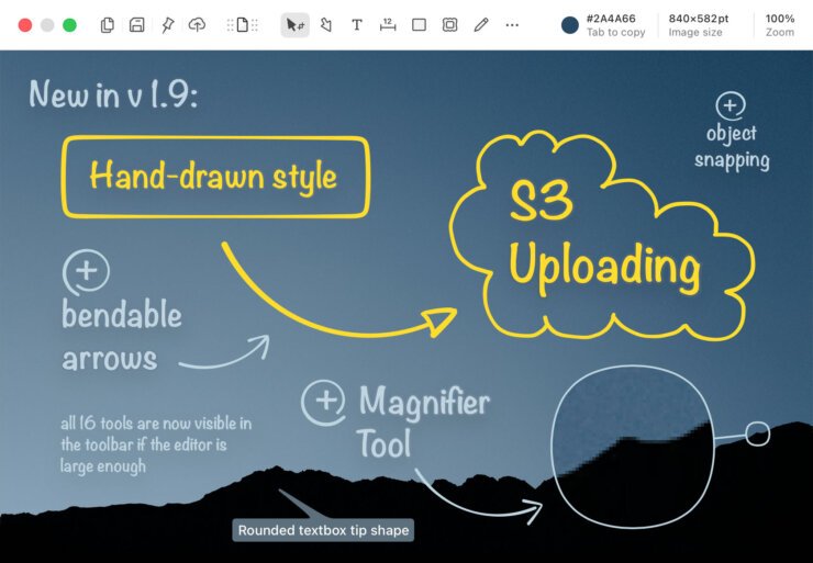 Как размывать пароли на скриншотах macOS. А еще в программе можно рисовать стильные облачка. Изображение: shottr.cc. Фото.