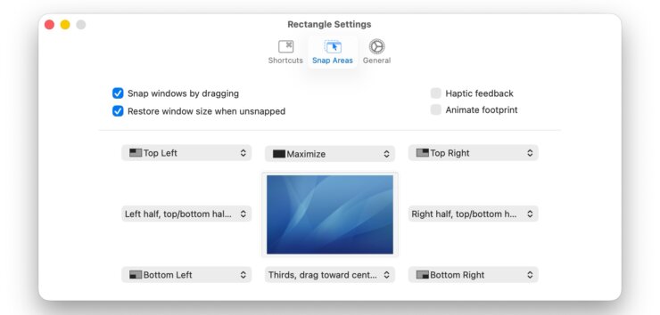 Как управлять окнами в macOS. Эта программа позволяет управлять окнами как в Windows. Изображение: rectangleapp.com. Фото.