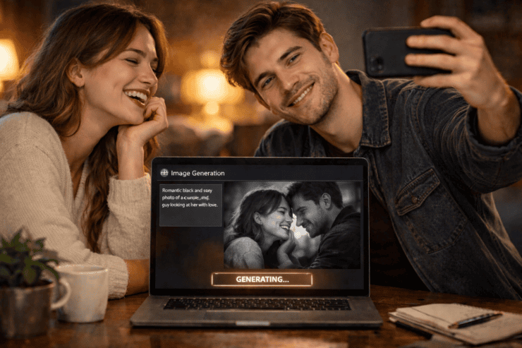 Заставка на телефон: Как сделать парную фотографию через ChatGPT, где парень смотрит на девушку влюбленным взглядом. Скоро нейросети будут делать за нас даже селфи. Фото.