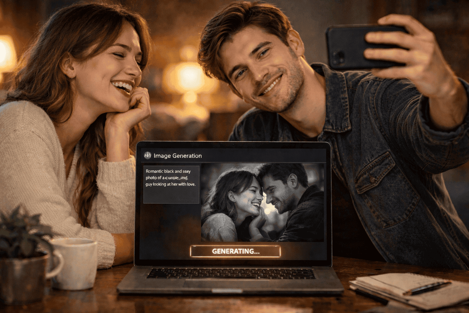 Заставка на телефон: Как сделать парную фотографию через ChatGPT, где парень смотрит на девушку влюбленным взглядом