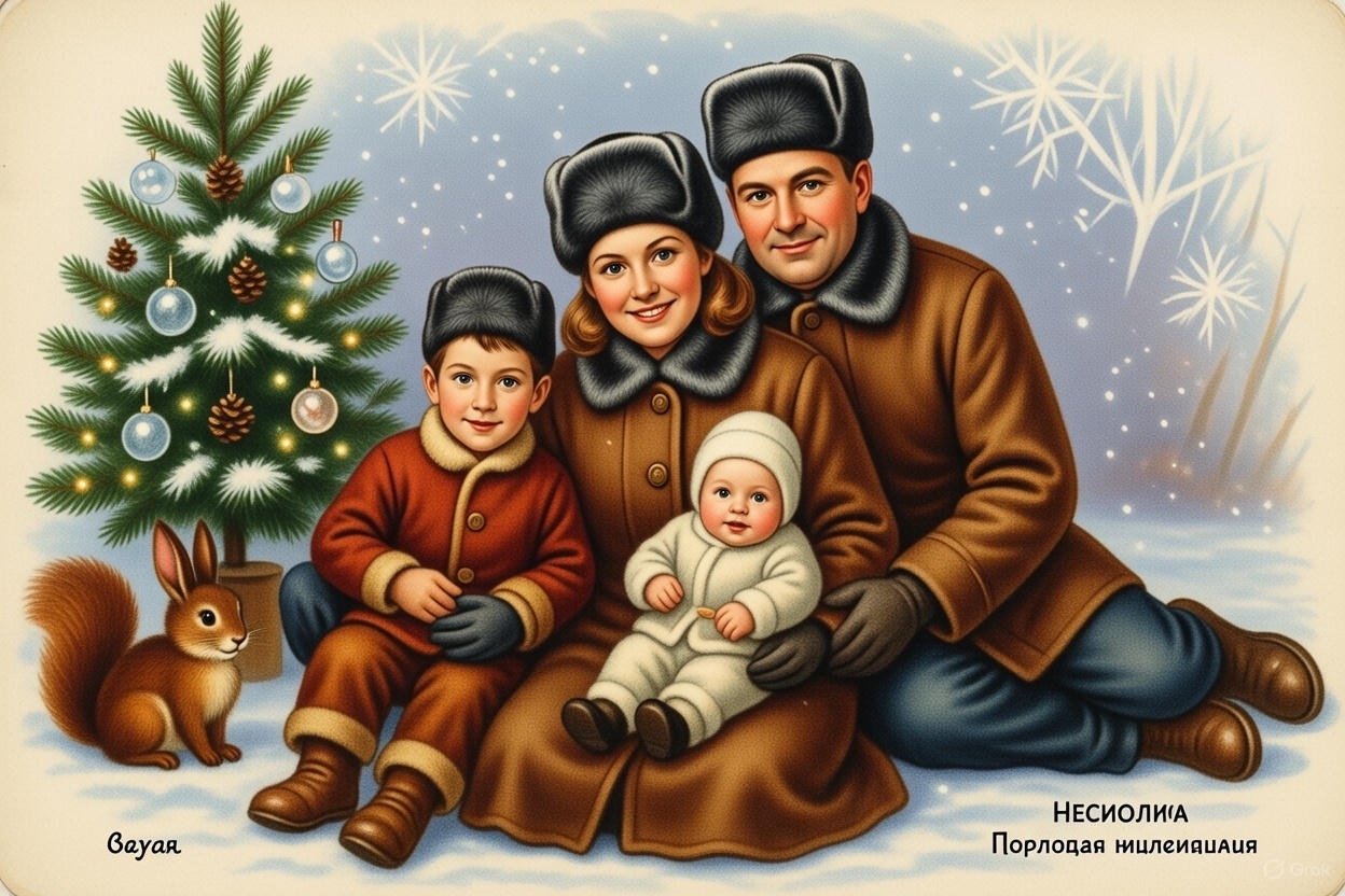 Как я сделал новогоднюю ретро-открытку из своей фотографии с помощью нейросетей. Вот такое выдал Grok. Как я сделал новогоднюю ретро-открытку из своей фотографии с помощью нейросетей. Вот такое выдал Grok. Фото.