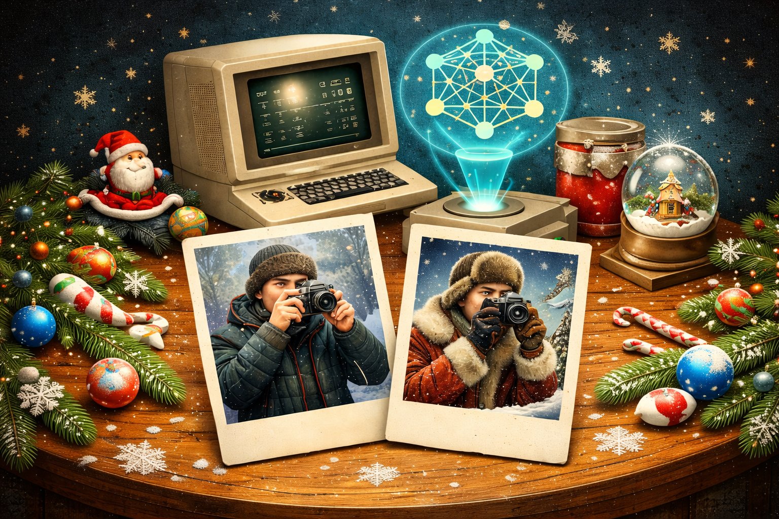 Как я сделал новогоднюю ретро-открытку из своей фотографии с помощью нейросетей