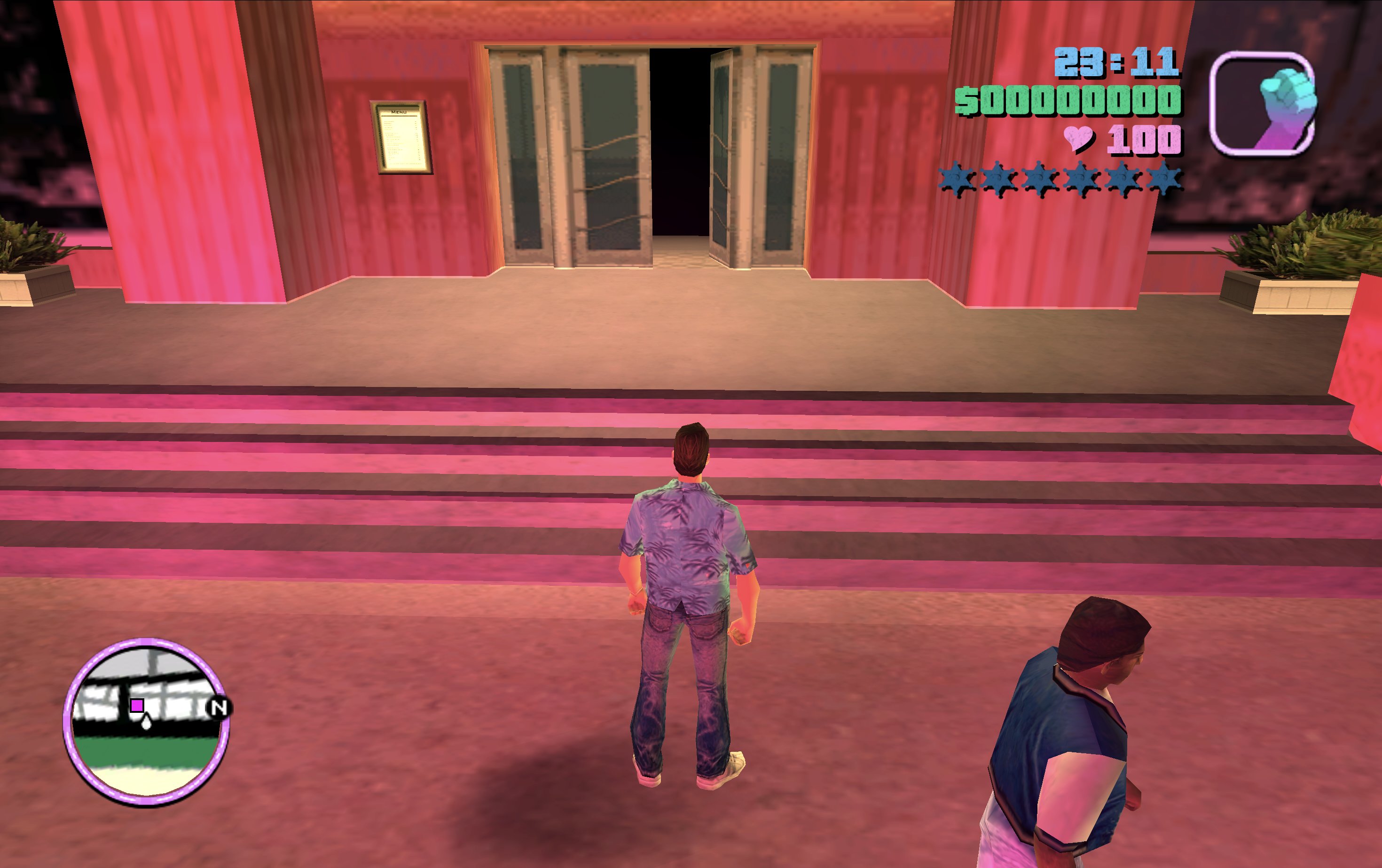 Как играть в GTA Vice City на iPhone, iPad и Mac бесплатно и без установки. Перед входом в отель «Оушен Бич». Фото.