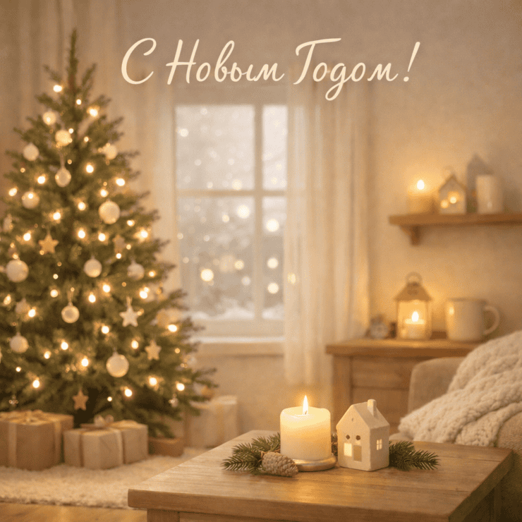 Поздравление с Новым годом для родных и семьи. Уютная открытка для самых близких. Фото.