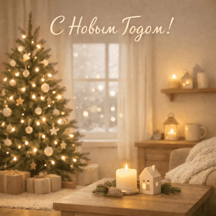 Поздравление с Новым годом для родных и семьи. Уютная открытка для самых близких. Фото.