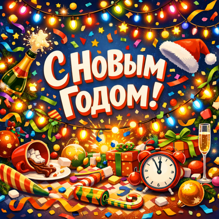 Как поздравить друзей с Новым годом. Праздничная открытка в веселом стиле. Фото.