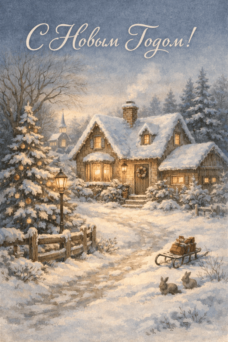 Поздравляем с Новым годом школьного учителя. Ламповая открытка, подойдет не только учителю. Фото.