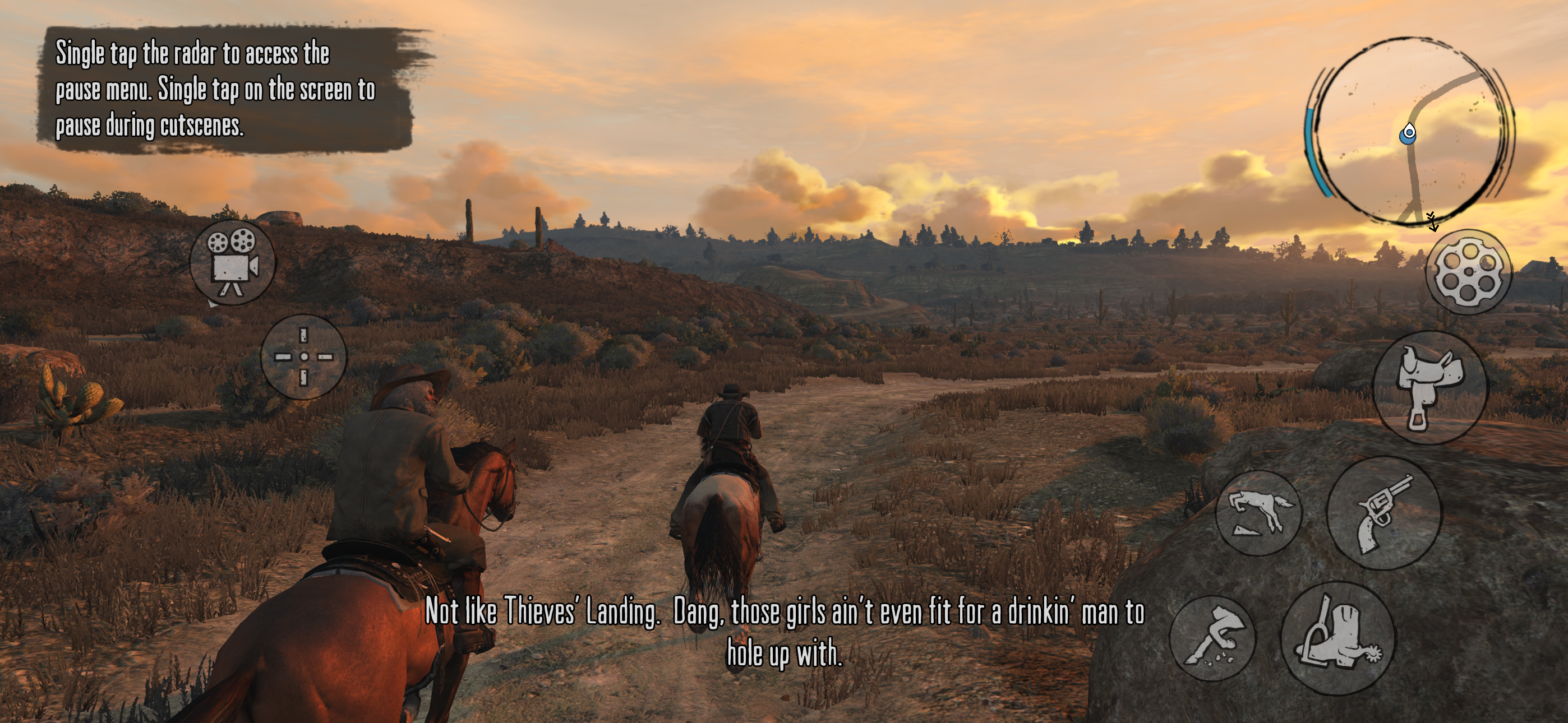 Red Dead Redemption на айфон. Как только вы слезете с лошади, лишние кнопки пропадут с экрана. Фото.