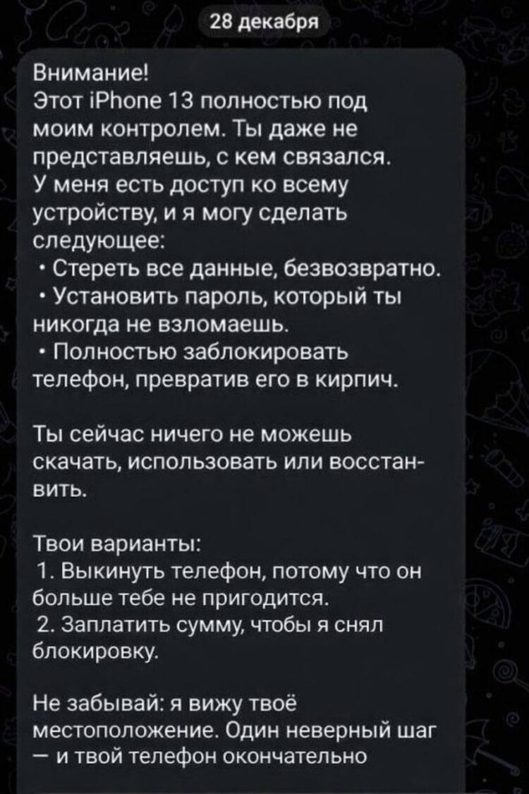 Как работает схема мошенничества с Roblox. Именно так недавно произошло со школьницей из Башкирии: после входа в подставной Apple ID ее iPhone оказался заблокирован, а в Telegram начали поступать сообщения с запугиванием и ультиматумами. Фото.