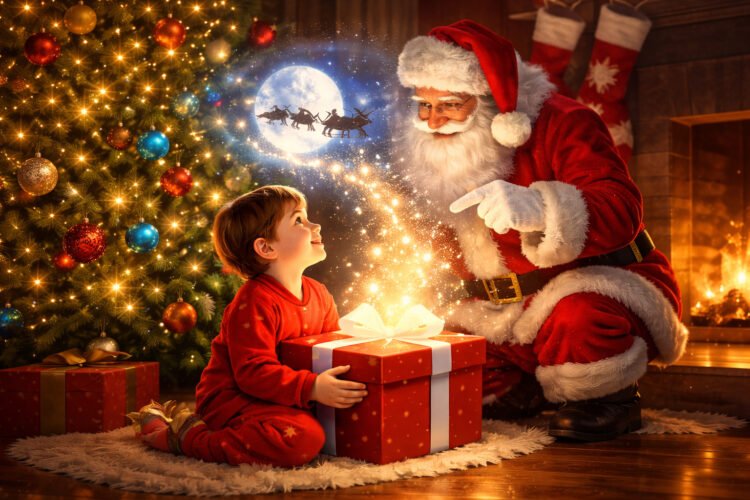 Как с помощью нейросетей показать ребенку, что подарок под елкой от Деда Мороза. Фото.