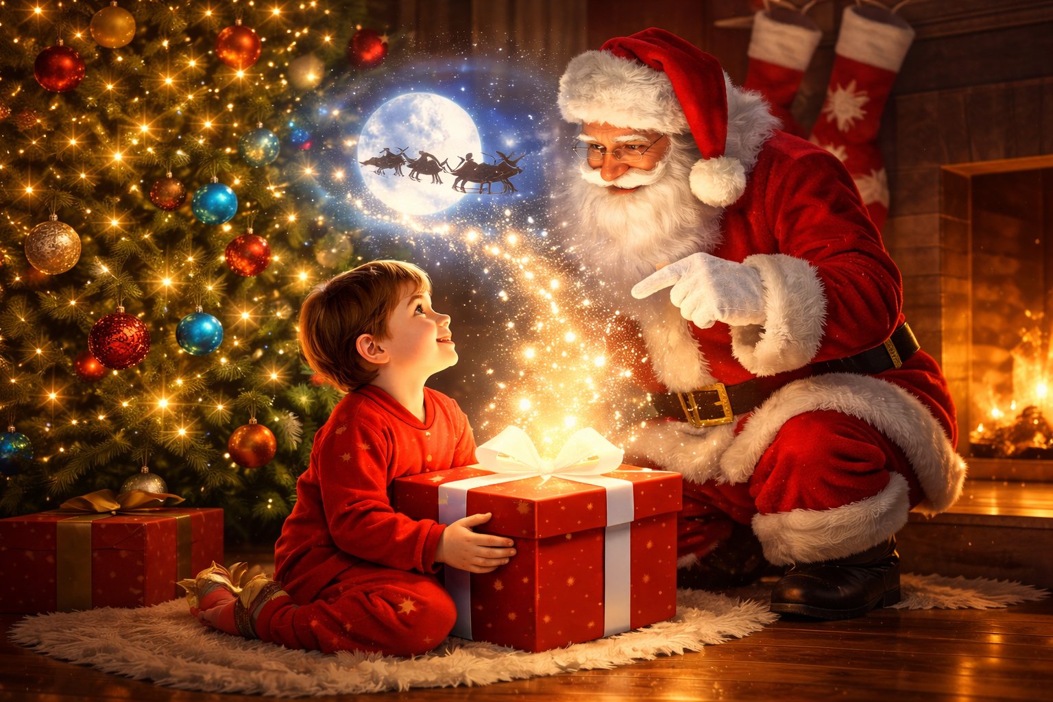 Как с помощью нейросетей показать ребенку, что подарок под елкой от Деда Мороза. Надо постараться подарить нашим детям сказку. Фото.