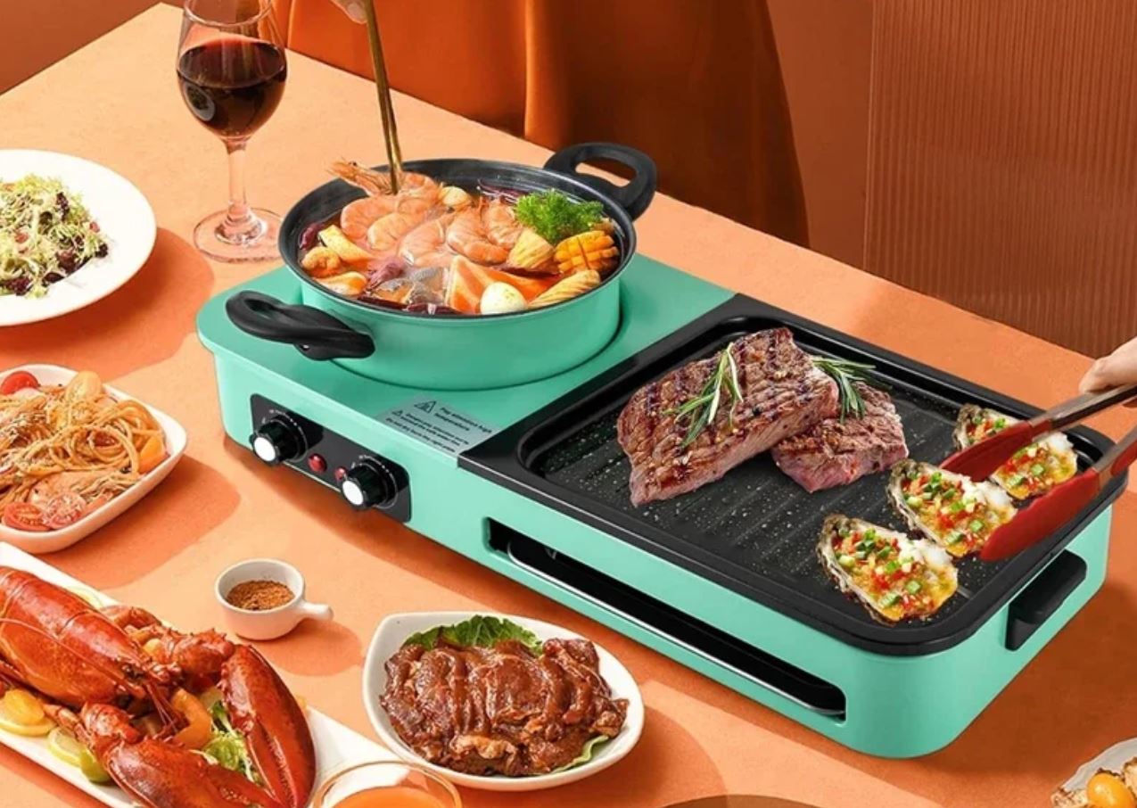 Мини-электроплита 3-в-1. Компактная плитка поможет приготовить любые блюда где бы вы ни находились. Фото.