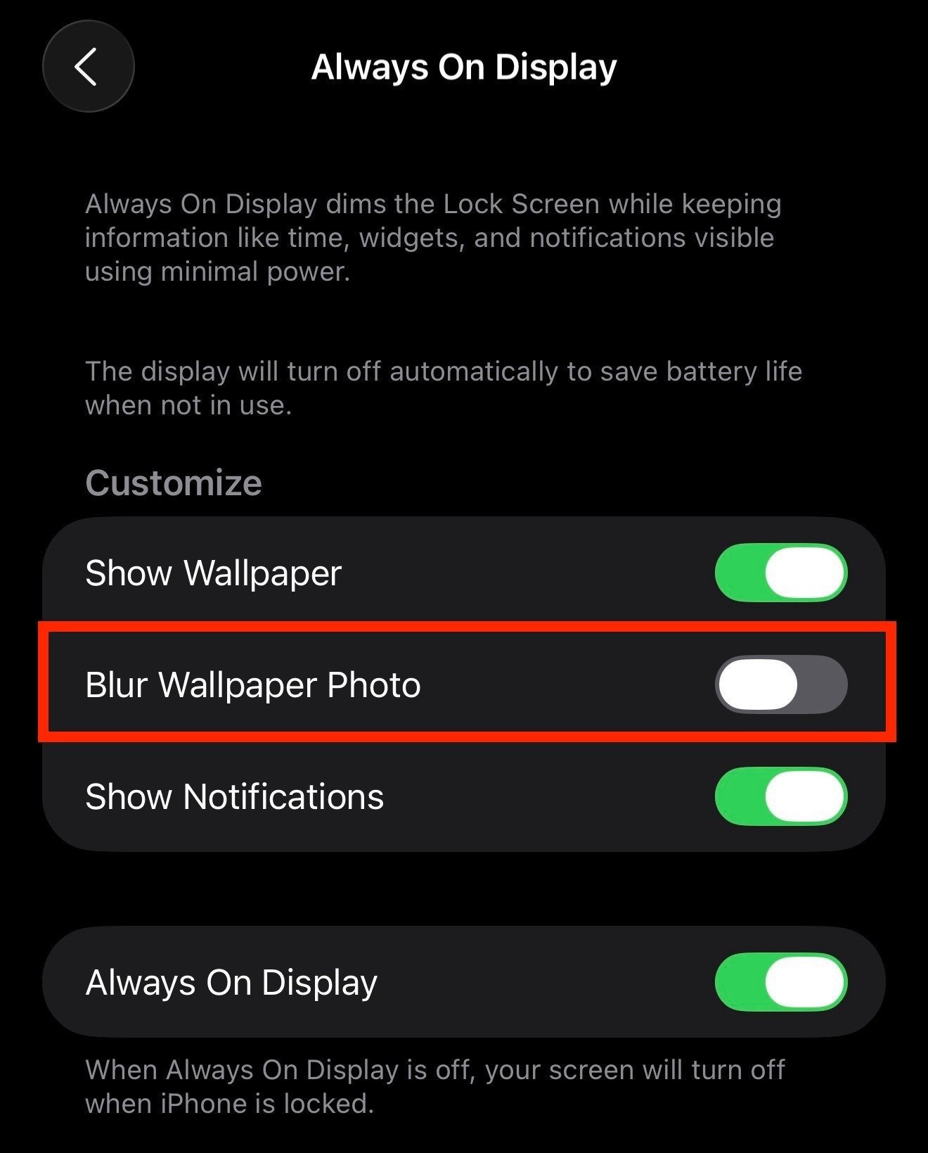Как настроить Always On Display на iPhone. Отключите этот тумблер и избавитесь от размытия. Изображение: 9to5mac.com. Фото.