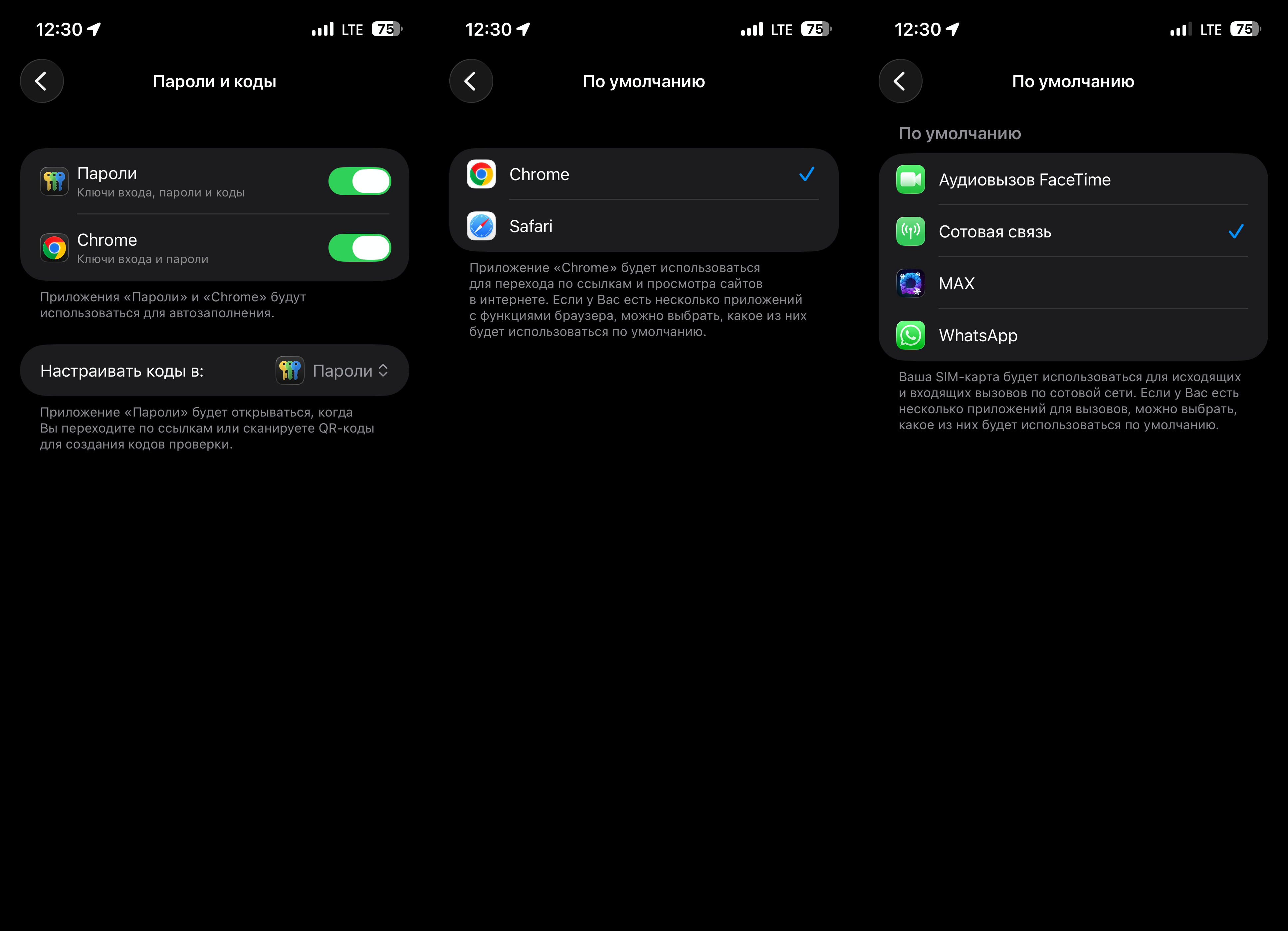 Какие приложения по умолчанию можно заменить сторонними на iPhone с iOS 26. Можно даже активировать несколько менеджеров паролей. Фото.