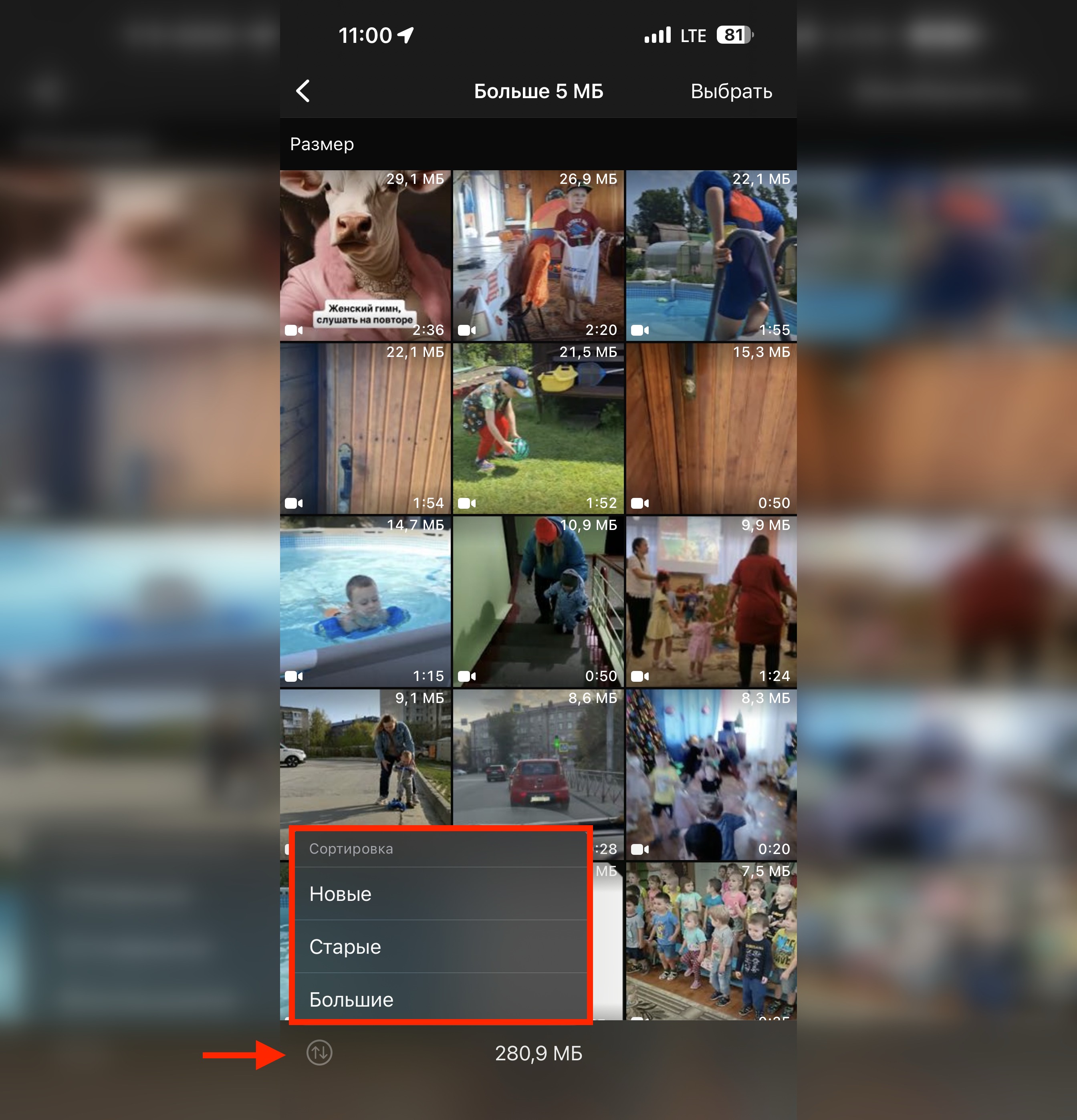 Как очистить WhatsApp* на iPhone. При необходимости настройте сортировку. Фото.