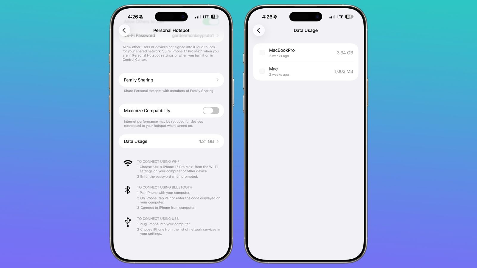 Скрытые функции iOS 26.4, которые легко можно не заметить после обновления. Статистика использования трафика в режиме модема стала более наглядной. Изображение: macrumors.com. Фото.