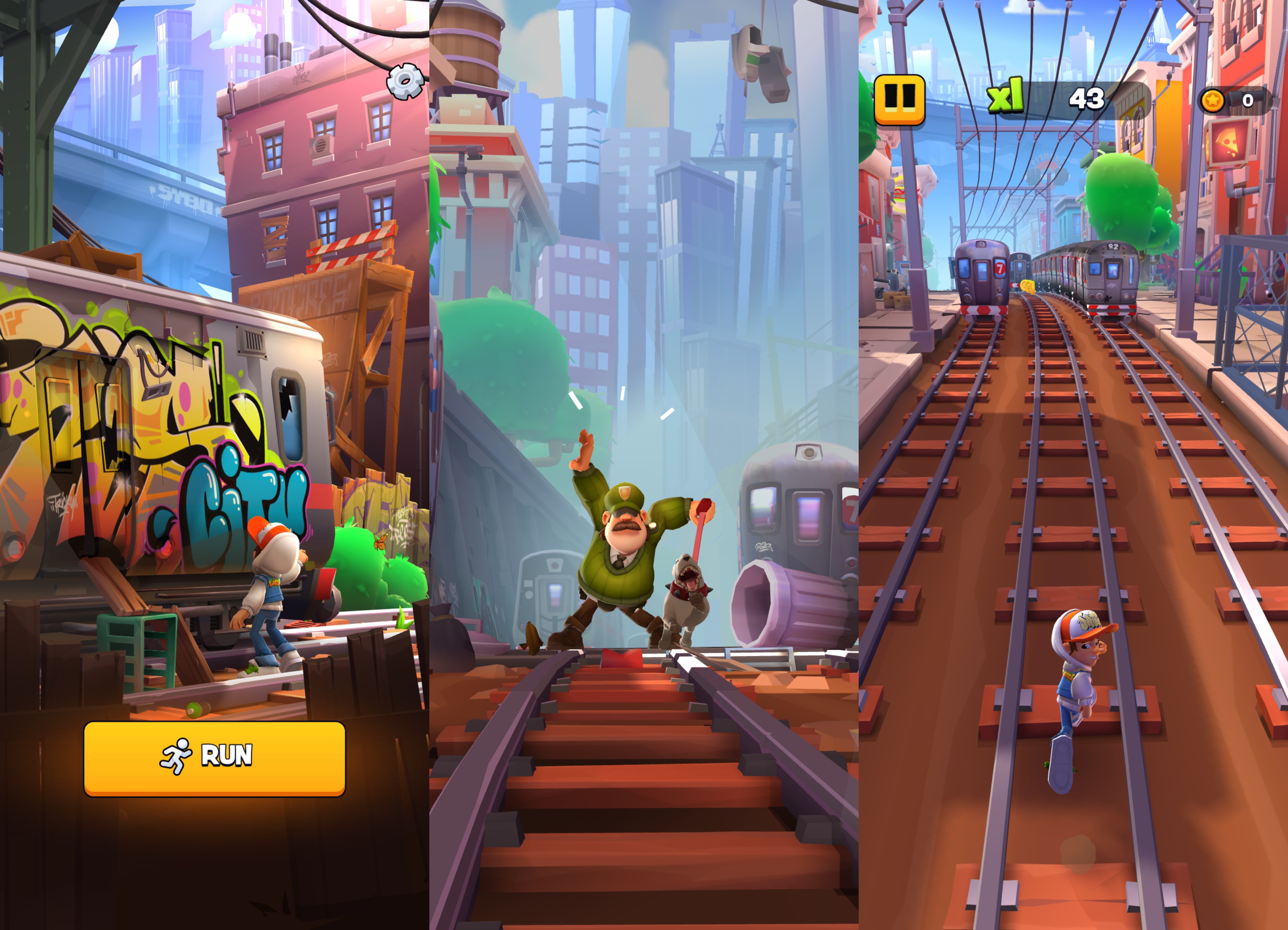 Вышла Subway Surfers 2: как скачать на iPhone и в чем отличия от первой части. Игра начинается с классического рисования на поезде и забега от охранника. Фото.