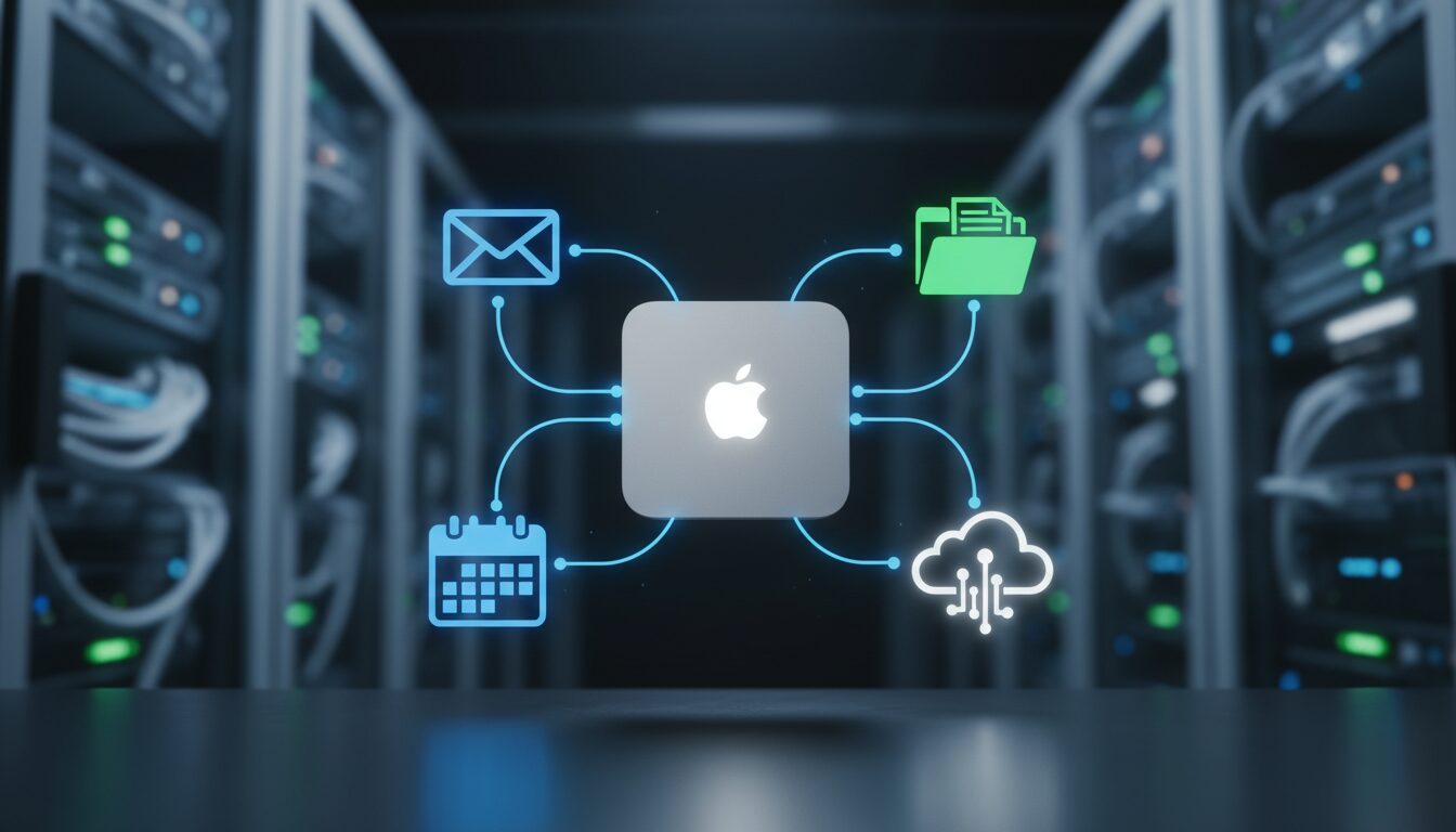 Как работает локальный ИИ Perplexity на Mac mini. Mac mini становится центром всей композиции. Фото.