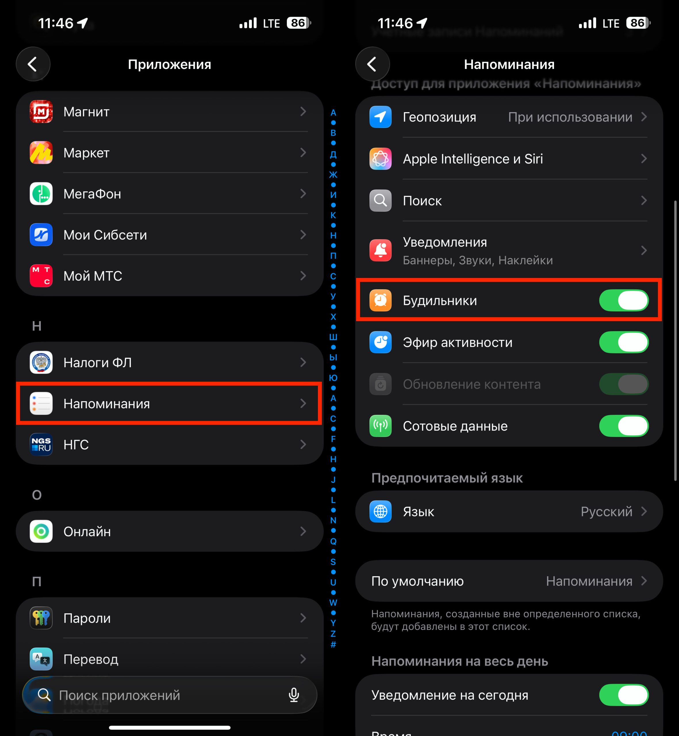 Как включить доступ к будильникам для Напоминаний. Дайте напоминаниям на iPhone доступ к будильникам. Фото.