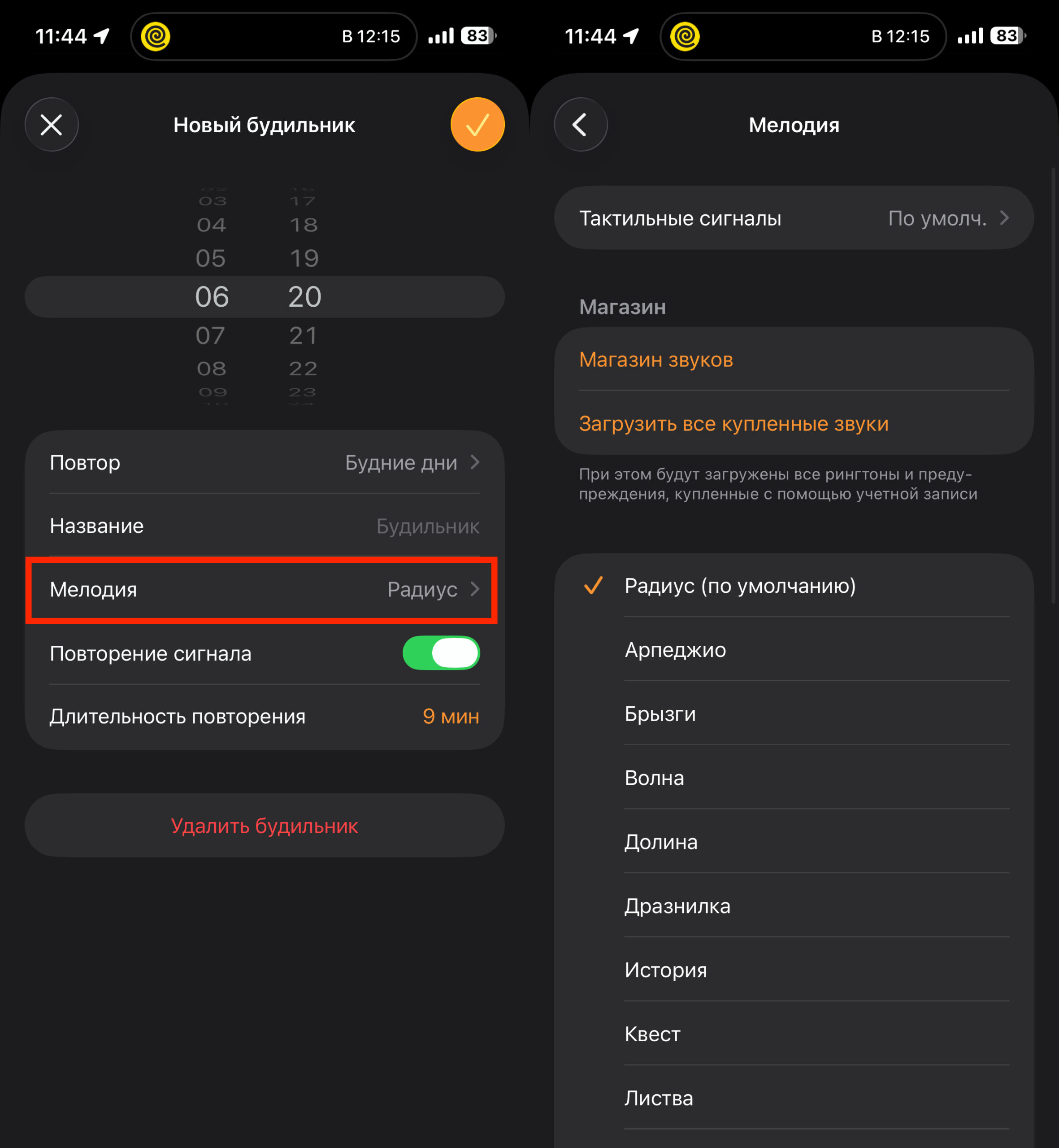 Как изменить звук будильника на iPhone. Громкость будильника настраивается здесь. Фото.