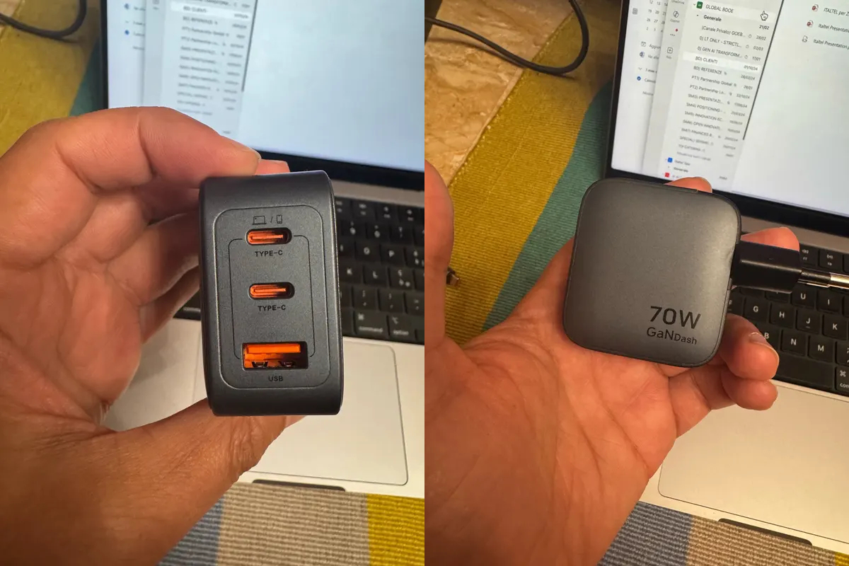 Компактная зарядка на 70 Вт для всей техники. Удобный блок питания для нескольких устройств. Фото.