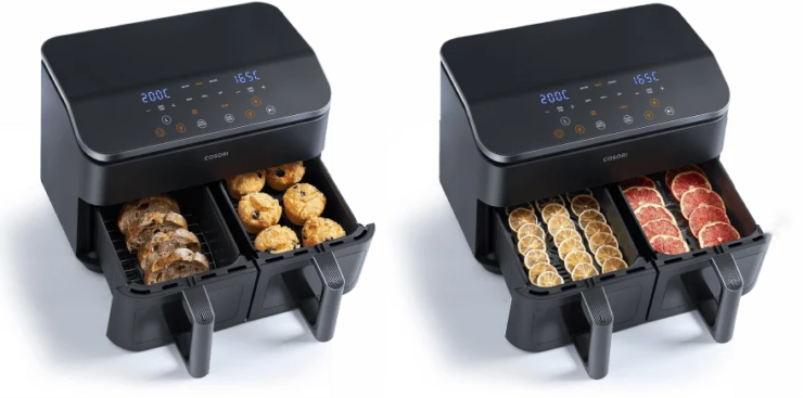 COSORI TF102S с двумя независимыми зонами. При определенной сноровке тут можно сушить фрукты и даже делать выпечку. Изображение: Cosori. Фото.