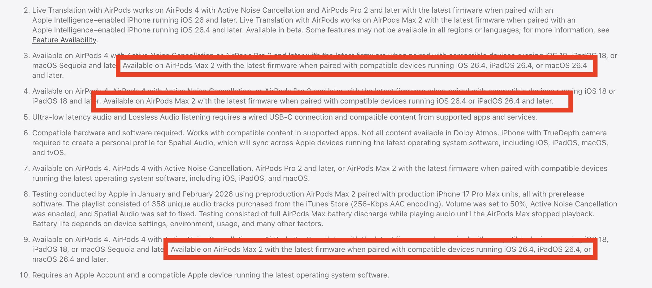 Откуда стало известно о сроках выхода iOS 26.4. Вот сноски, которые нас интересуют. Фото.