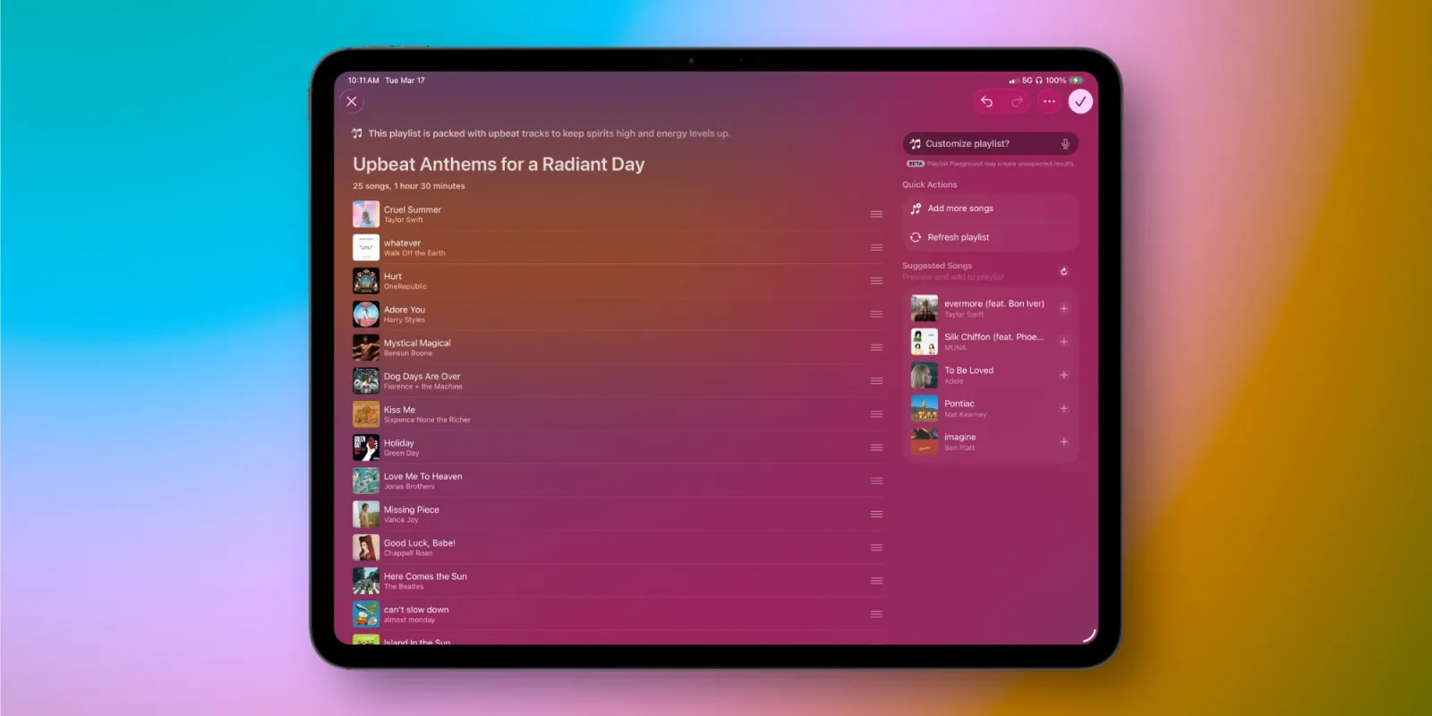 Создание плейлистов по описанию в Apple Music на iPad. Даете текстовое задание Apple Music, и приложение само составляет плейлист. Изображение: 9to5mac.com. Фото.