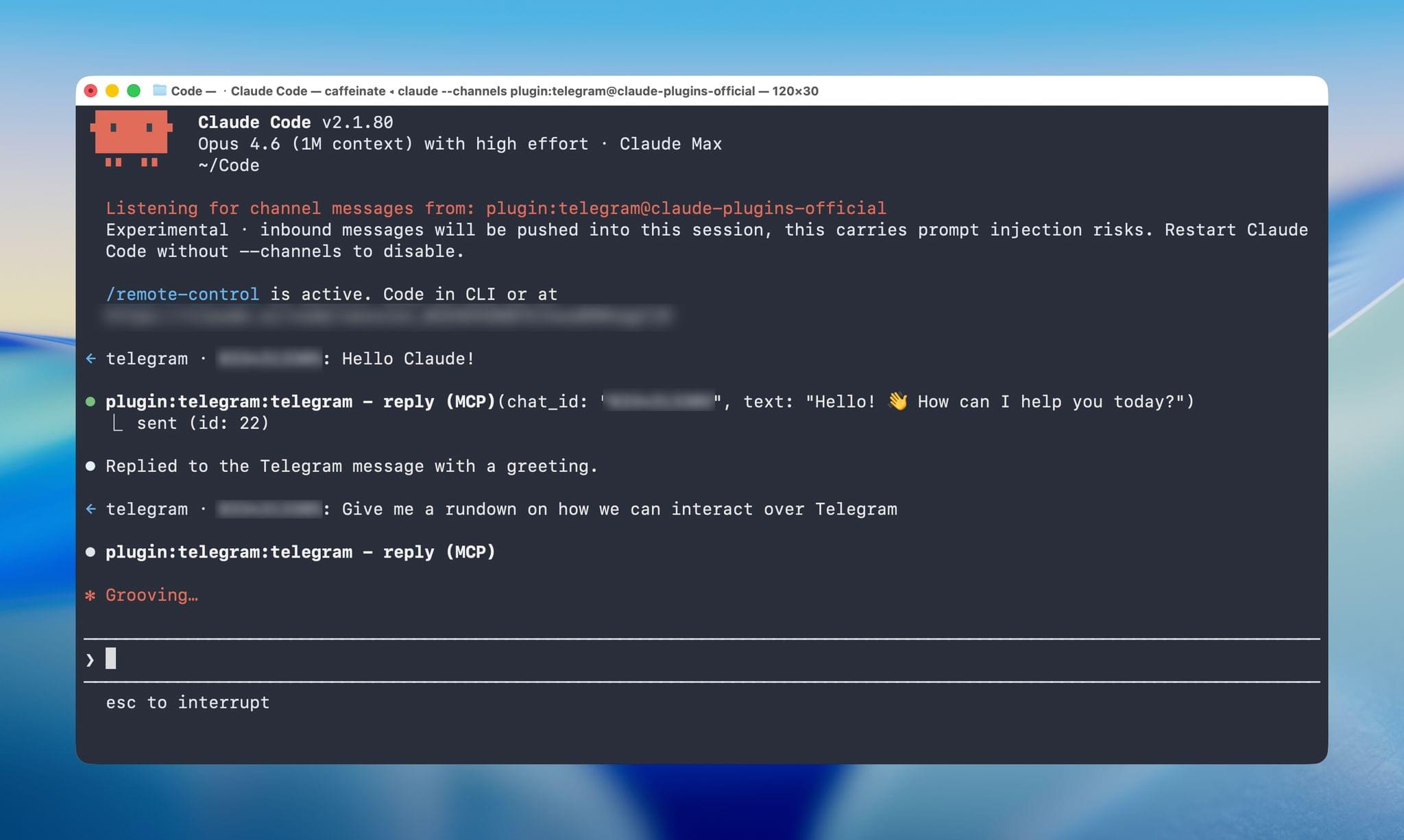 Настройка Telegram-плагина в терминале Claude Code