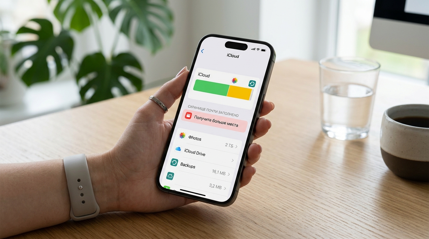 Предупреждение о переполненном хранилище iCloud — после 30 дней неоплаты данные будут удалены