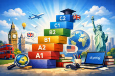 Уровни английского языка 2026: полный гайд по CEFR (A1-C2) от Skyeng. Фото.