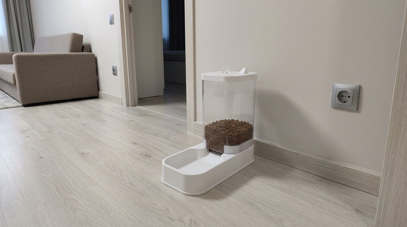 Автоматическая кормушка для кошек — никакой электроники, работает сама. Засыпал корм, уехал на дачу — кот доволен, совесть чиста.. Фото.