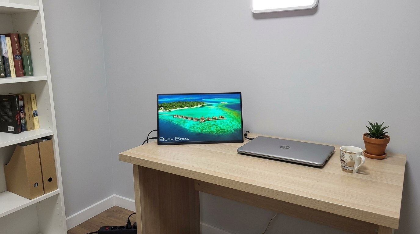 Дополнительный монитор для работы за MacBook. Можете организовать себе рабочее место с двумя мониторами. Фото.