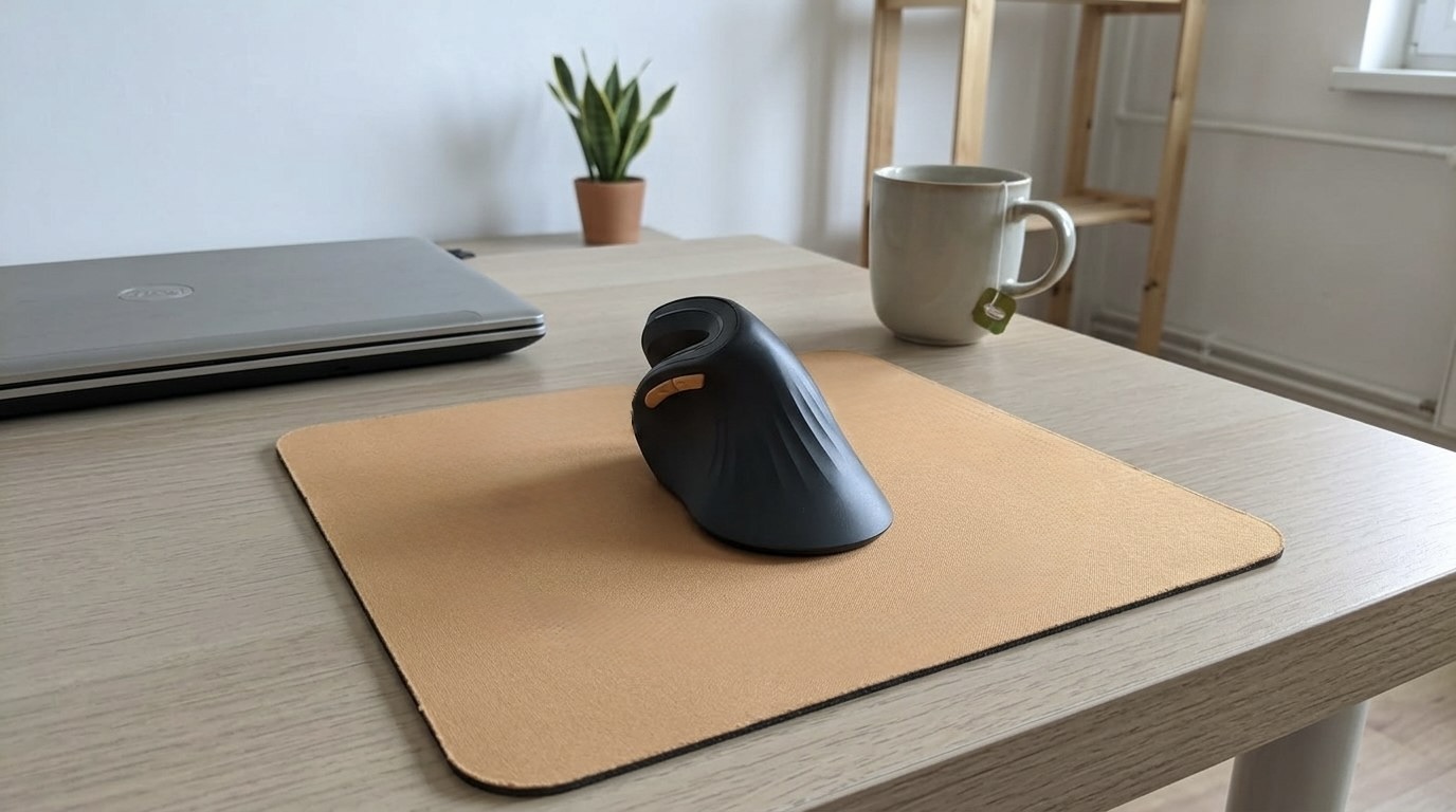 Беспроводная вертикальная мышь с удобным хватом. С такой мышью можете забыть про дискомфорт в кисти. Фото.