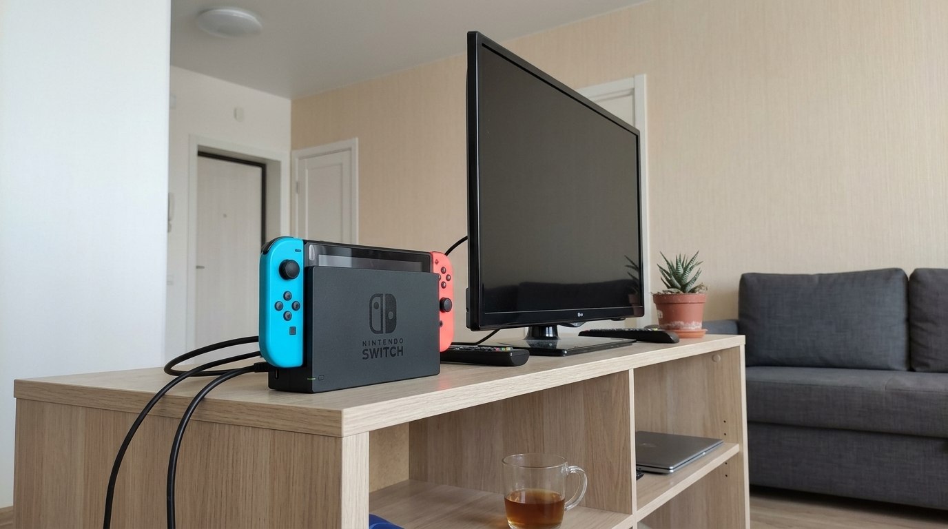 Портативная консоль Nintendo Switch по очень выгодной цене. Консоль можно юзать в портативном и настольном варианте. Фото.