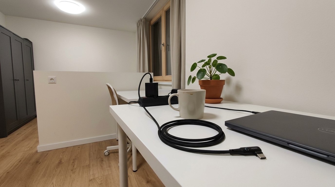 Угловой кабель USB-C на 100 Вт для зарядки и игр. Удобный провод для тех, кто играет, когда смартфон на зарядке. Фото.