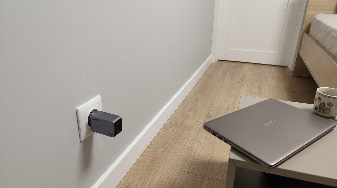 Одна зарядка на 100 Вт вместо трёх адаптеров. Мощный блок, который потянет сразу три устройства. Фото.