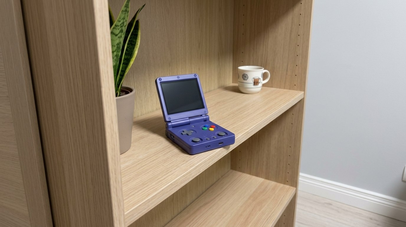 Портативная ретро-консоль для любителей старых игр. Консоль складная, а значит взять ее с собой проще простого. Фото.