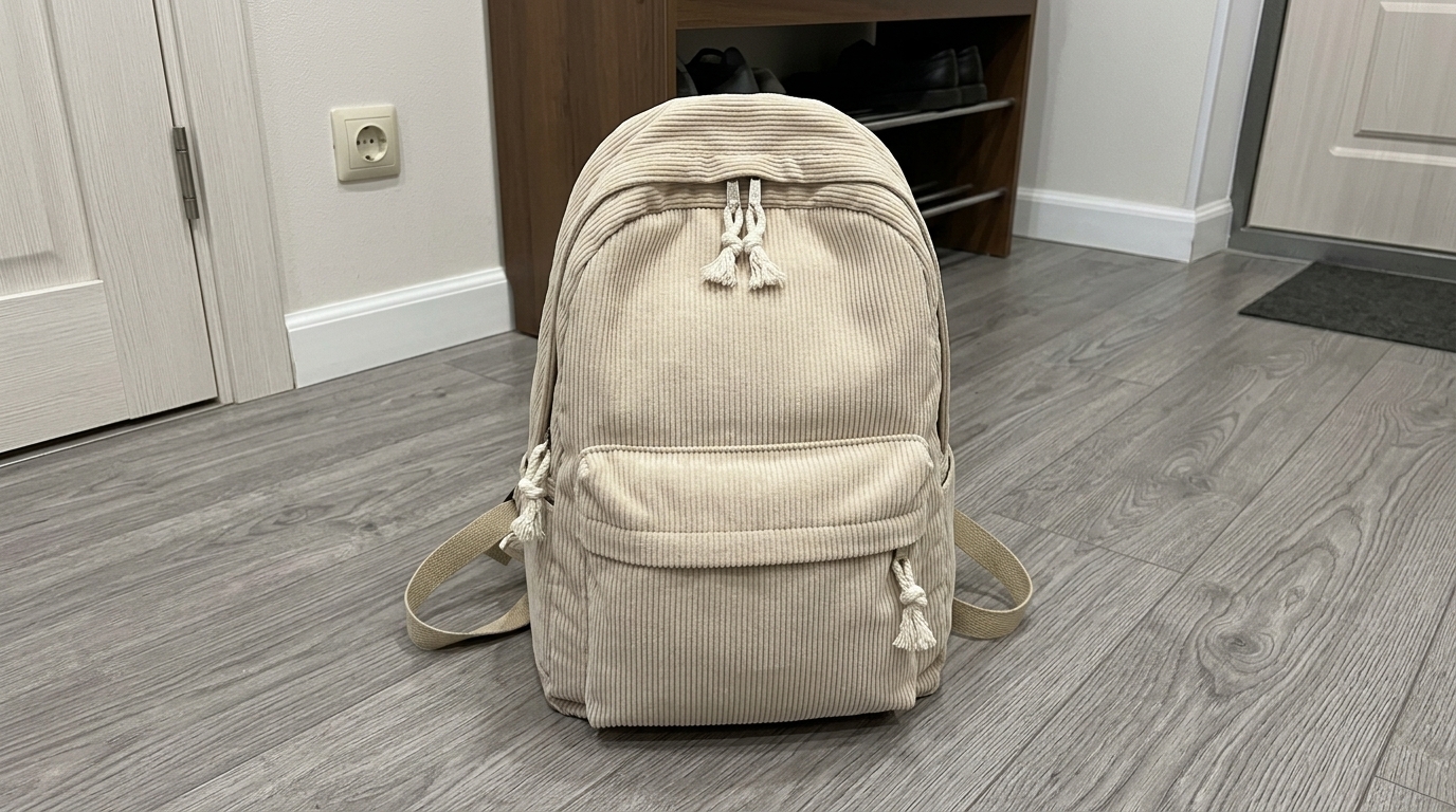 Вельветовый рюкзак — взял жене, она не снимает его уже месяц. Компактный, лёгкий и выглядит дороже своей цены раза в три.. Фото.