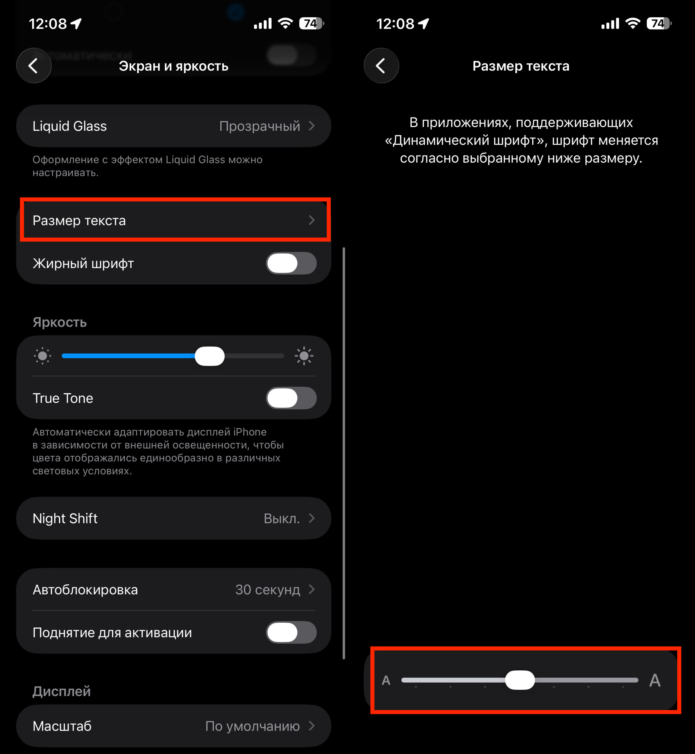 Увеличение текста и расстояние до экрана на iPhone. Меняйте размер текста, как вам удобно. Фото.